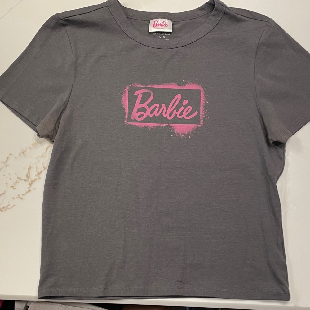 Barbie Gray Tee with Pink Logo Patch